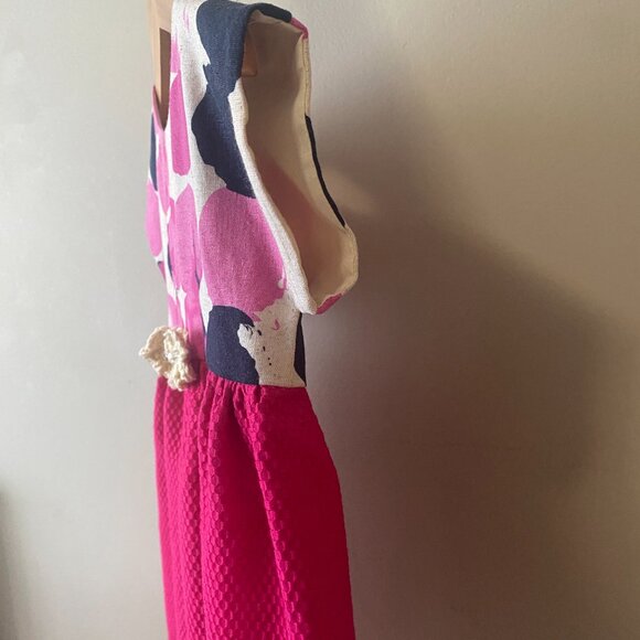 Handmade Children's Linen Cotton Pique Pink Polka Dot Crochet Flowers Dress - Picture 10 of 13